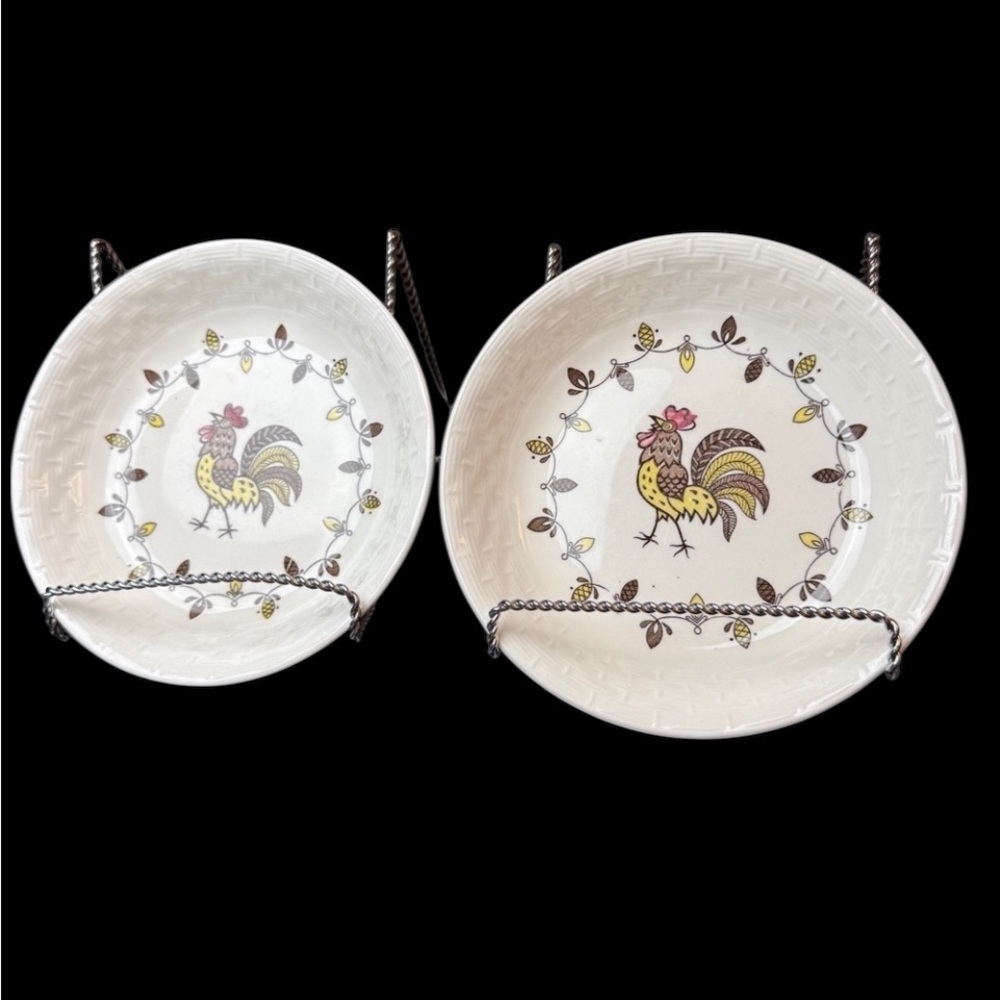 Vintage Golden Rooster Oven safe Dish Pasta Salad Bowl Plate Set of 2 Country